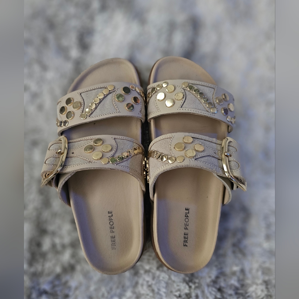 Free People Tan Sandals with Gold Accents